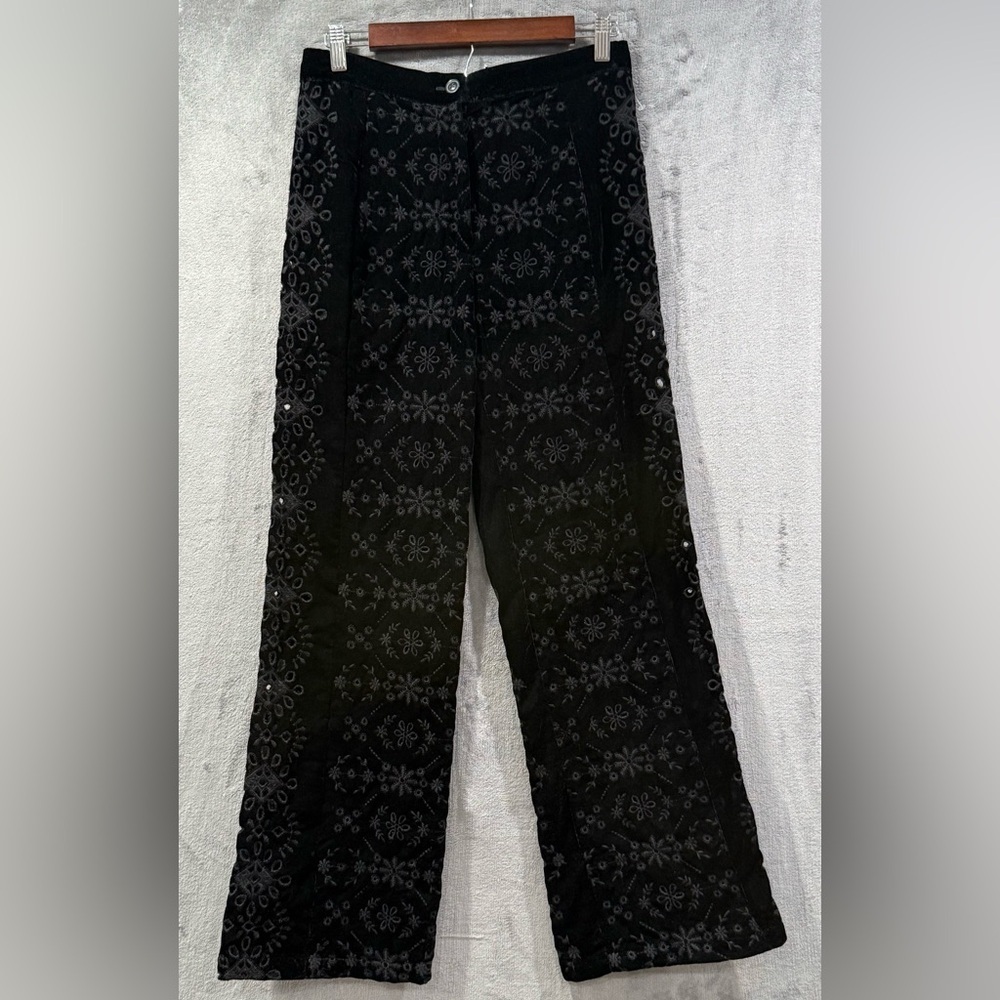 ZARA Embroidered Black Velvet Eyelet Alina High Waisted Pants Women’s Small NWOT